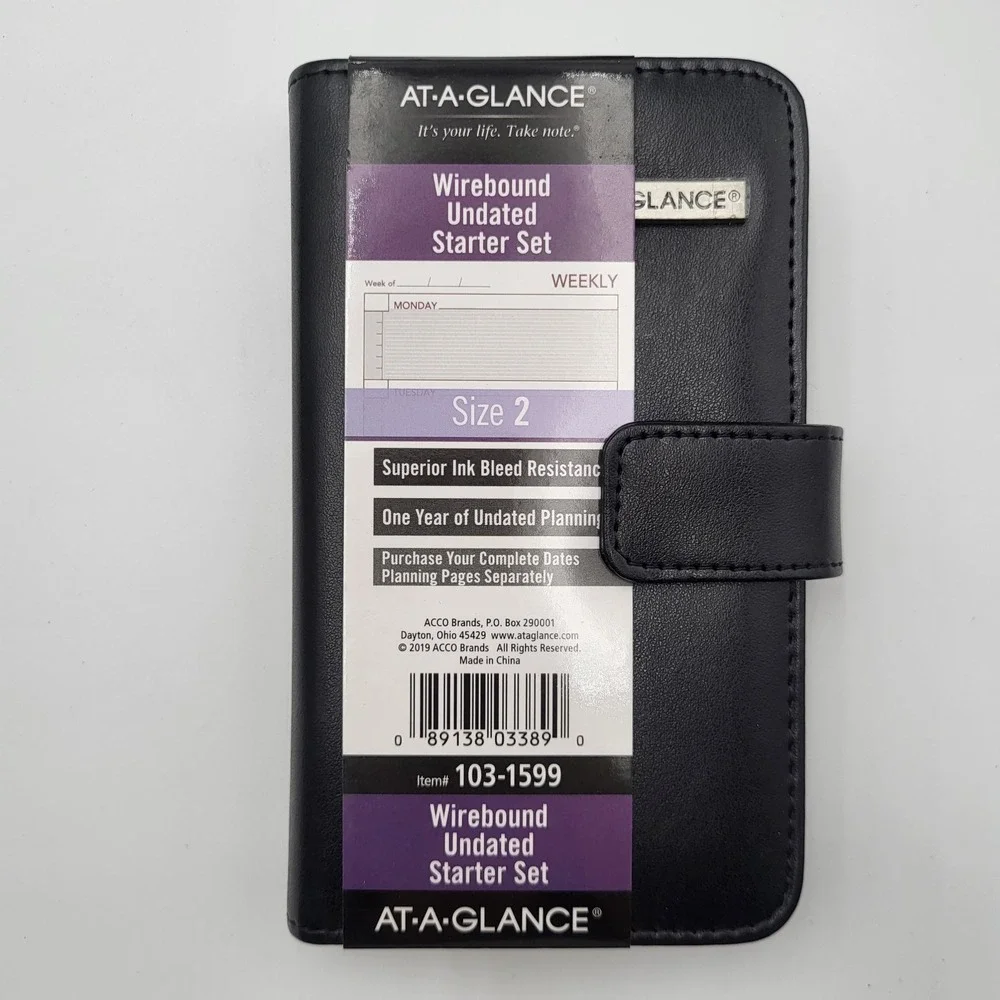New! AT-A-GLANCE Undated Windsor Slim Profile Starter Set, Wirebound, Black